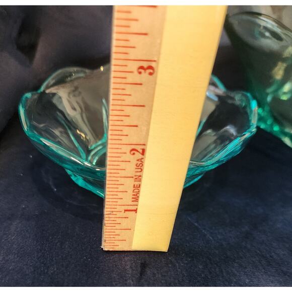 Aqua Teal Pressed Glass Console Berry and Bowl Set Scalloped Edge Starburst Base - Picture 10 of 10